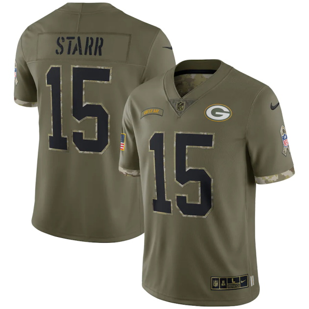 mens nike bart starr olive green bay packers 2022 salute to service retired player limited jersey